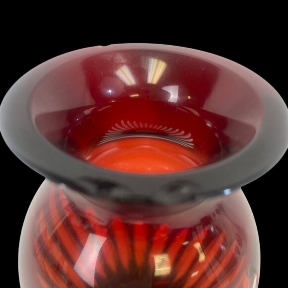 Vintage Crystal Ruby Red Cut to Clear Bud Vase Home Decor 1940's 5" Tall - Picture 6 of 7